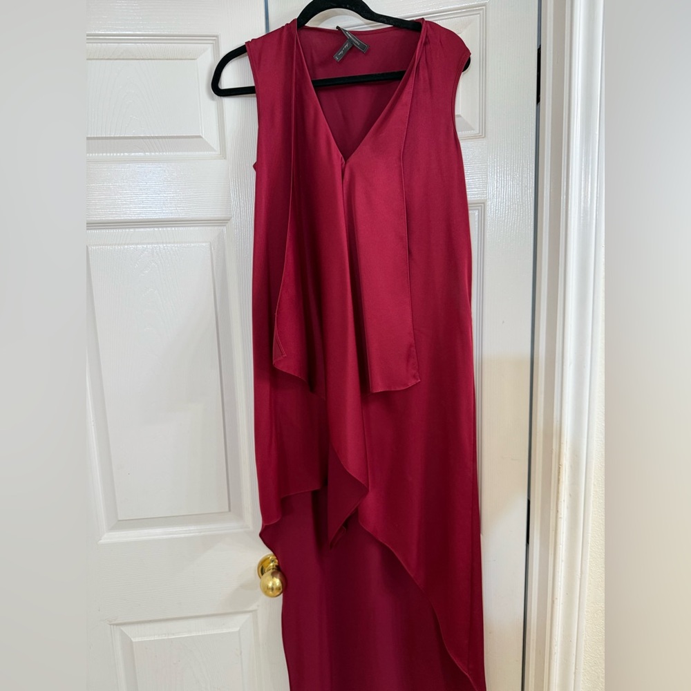BCBGMaxAzria Red Asymmetrical Sundress V-Neck Wedding Guest